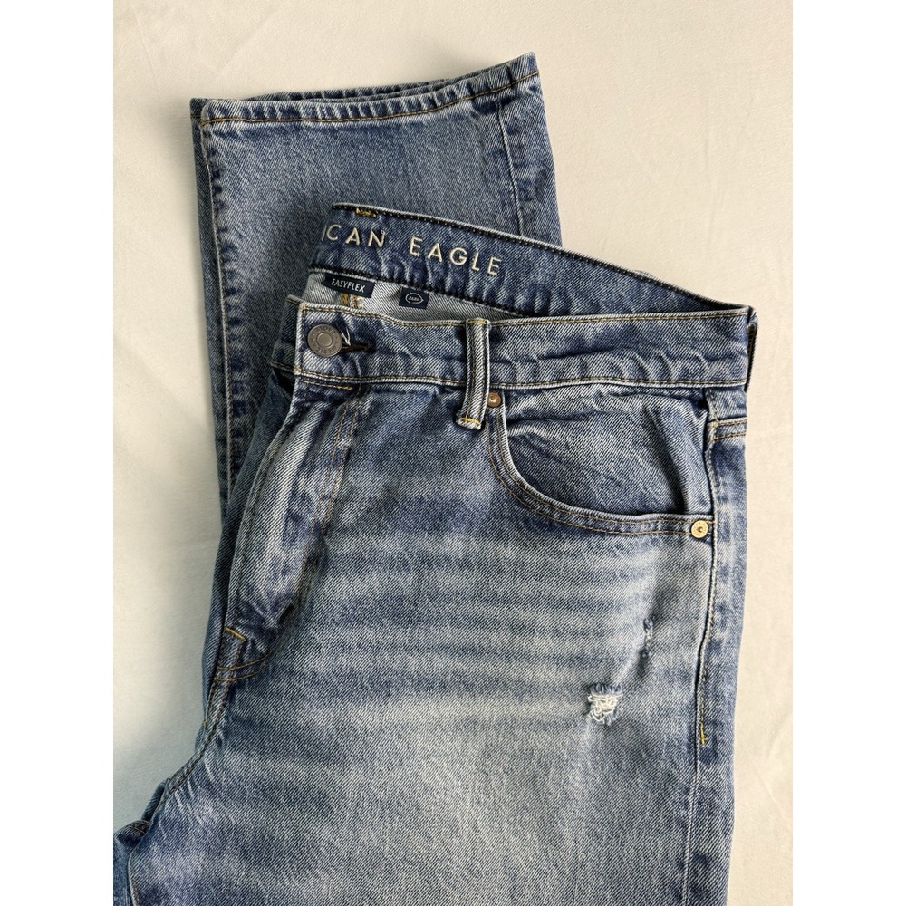 American Eagle Men's Distressed Original Straight Easy Flex Blue Jeans 36x32